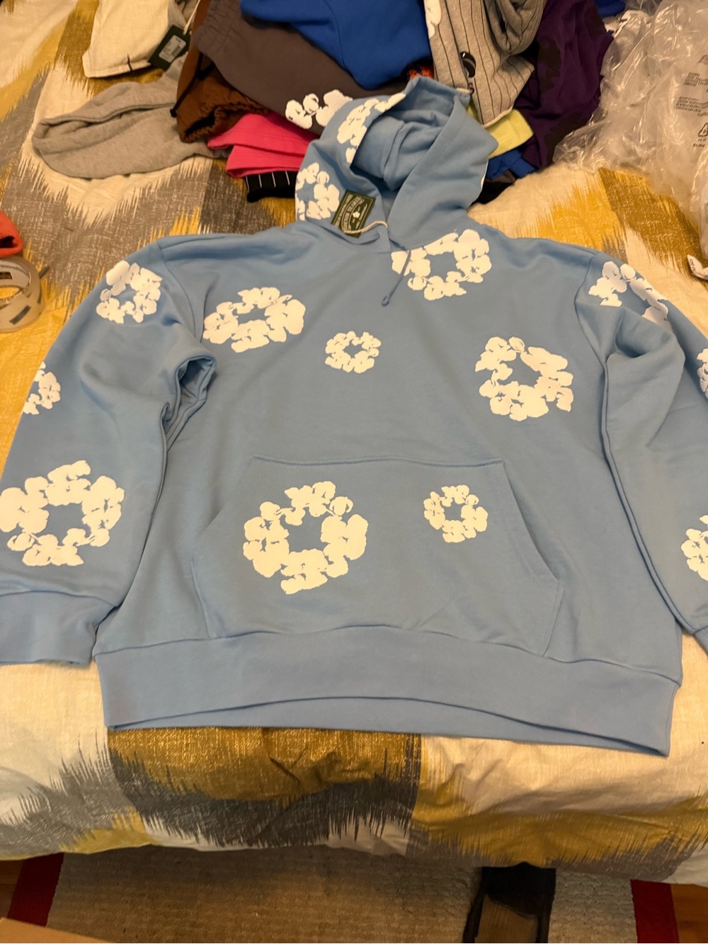 Denim Tears Cotton Wreath Light Blue Men’s Fleece Hoodie Size XL
